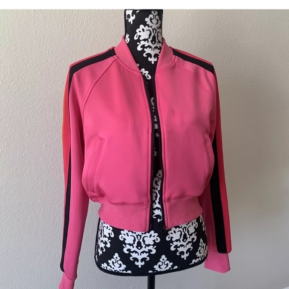 Pam & Gela Jackets & Blazers - Pam & Gela Pink Track Stripe  Jacket Crop bomber jacket size P Small hogh low